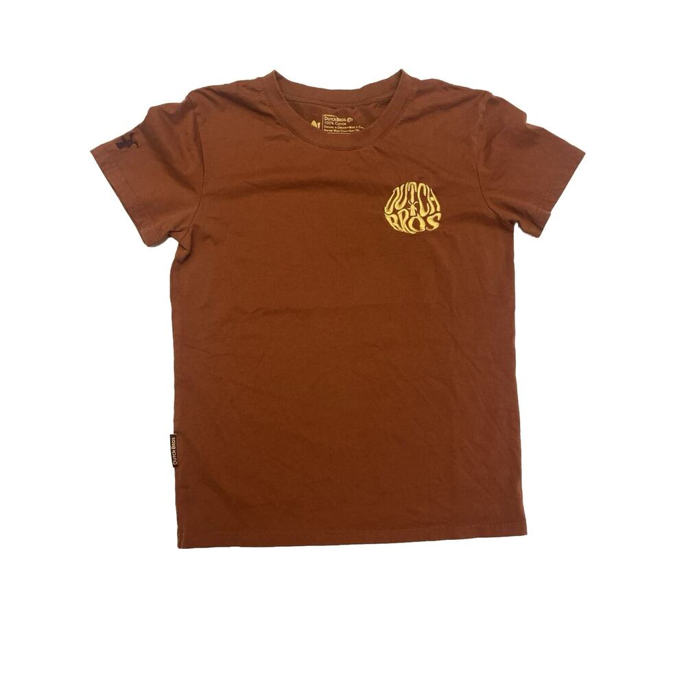 Dutch Bros Coffee Embroidered Logo Orange Brown T-Shirt Men's Small